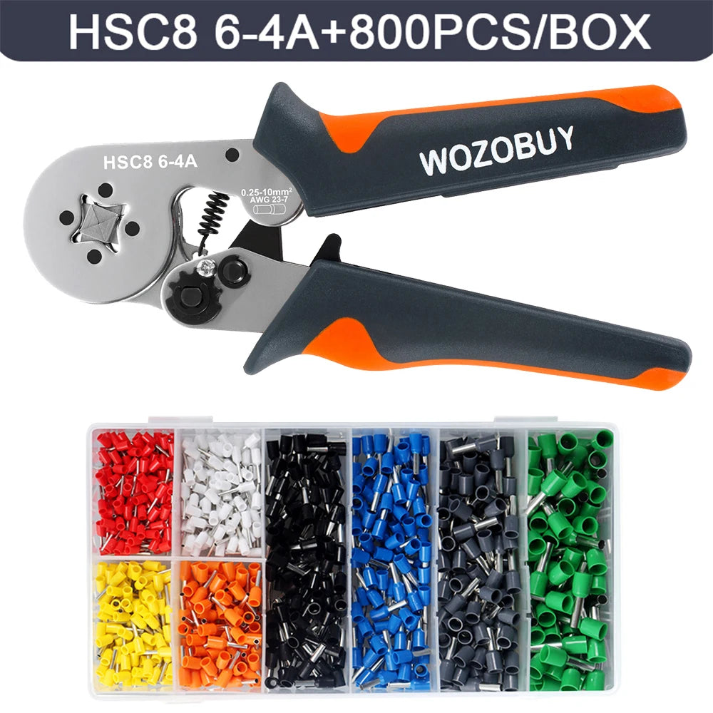 Hexagonal Ferrule Crimp Tool Wire Ferrule Crimping Tool HSC8 6-6/6-4 Self-adjustable Ratcheting Crimper for AWG23-10 0.25-6.0mm²