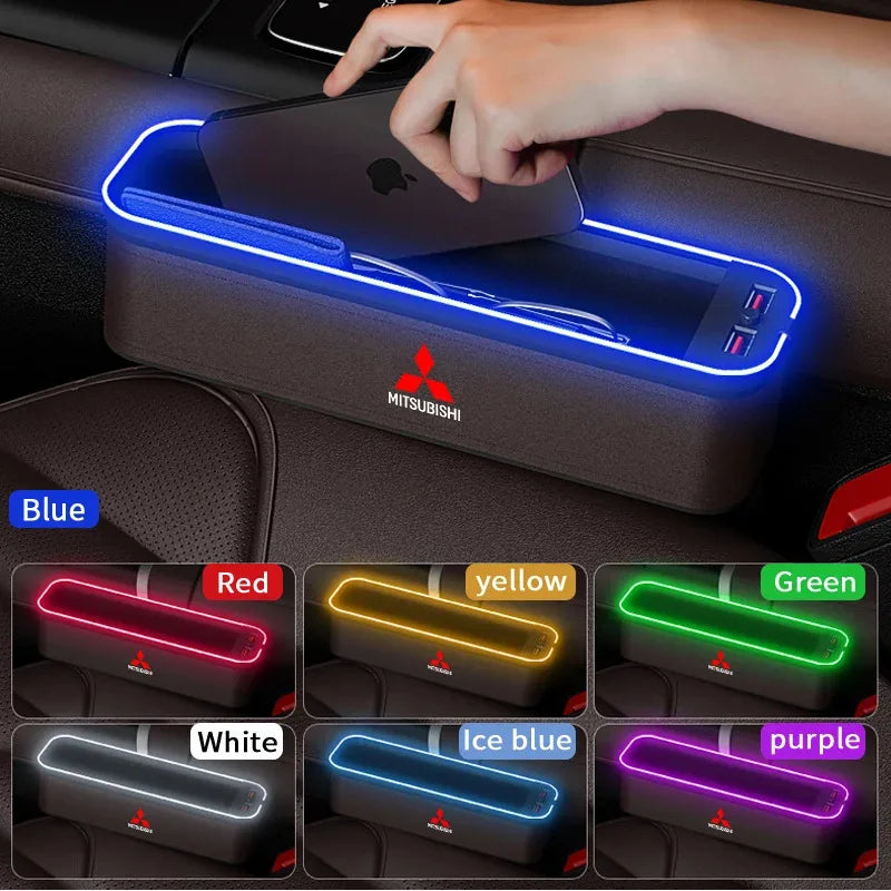 Car Seat Gap Organizer USB Charging Multifunction Storage Box For Mitsubishi Outlander Pajero Asx Lancer EX Evolution X Ralliart