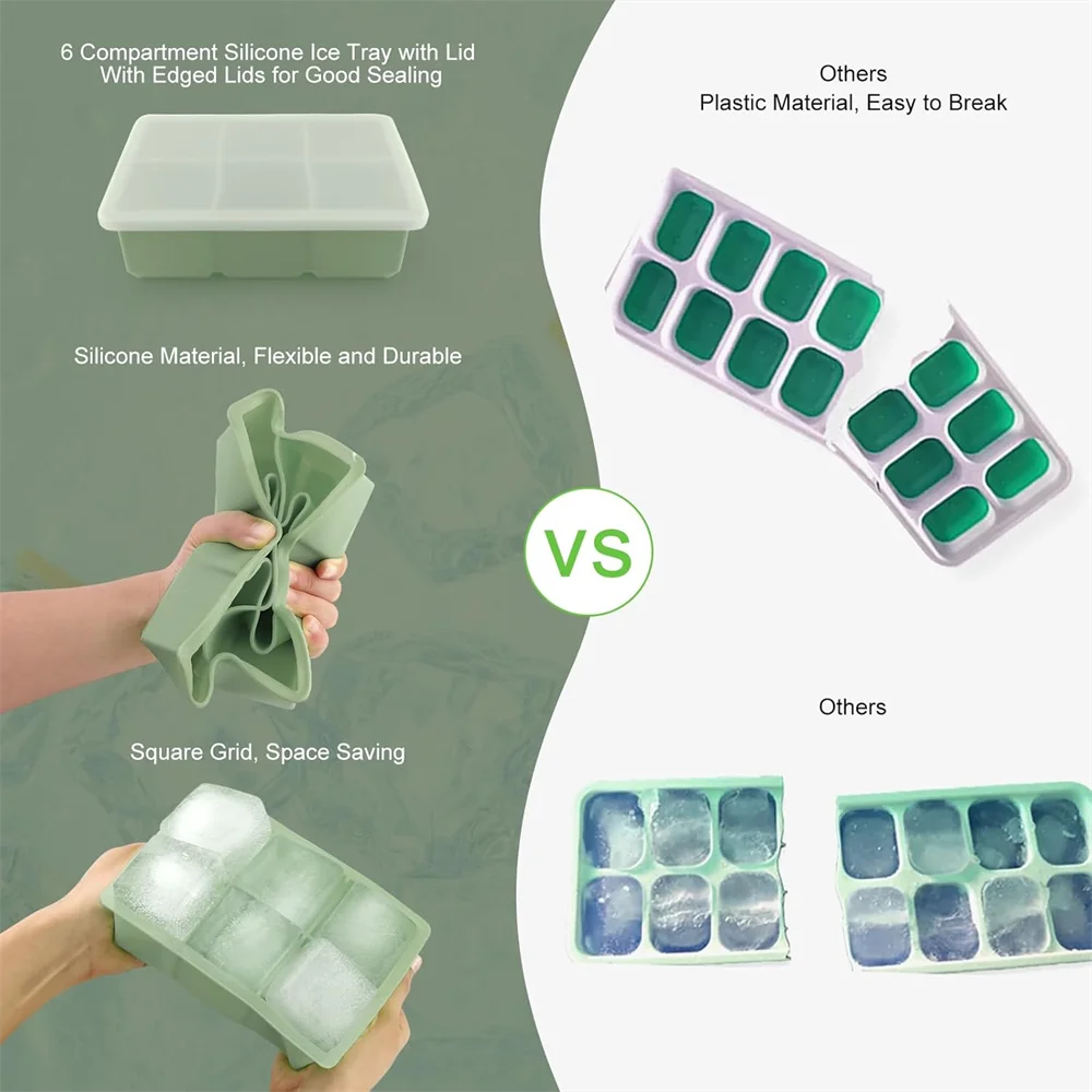 Large Ice Cube Tray with Lid,Stackable Big Silicone Square Ice Cube Mold for Whiskey Cocktails Bourbon Soups  Treats,BPA Free