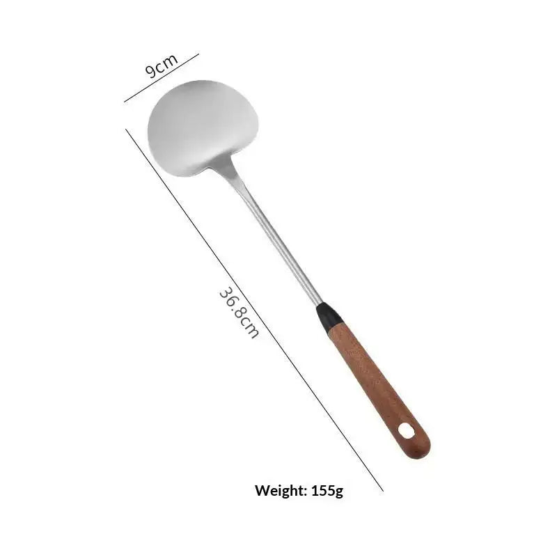 1Pcs Stainless Steel Turner With Wooden Handle Heat-Resistant Long Handle Soup Ladle Spatula Kitchen Cooking Utensils