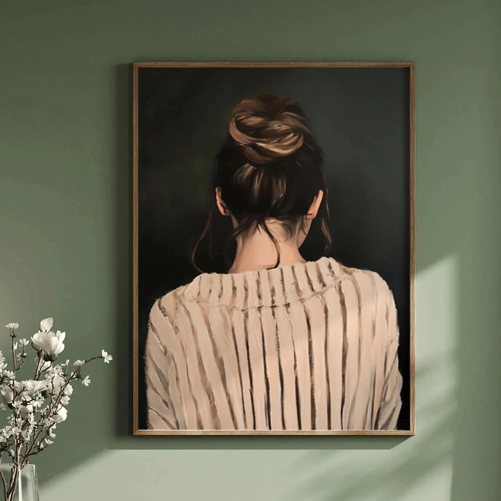 Green Abstract Figures Canvas Print with Flower Woman Minimalist Japandi Female Portrait Art Poster for Modern Living Room Decor