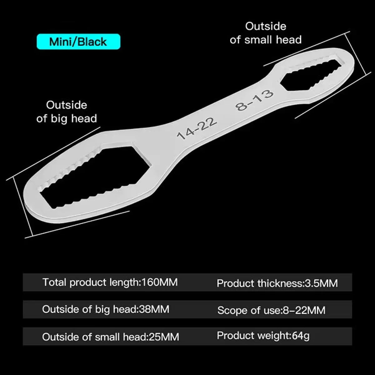 YONGRUN 1PC Universal Motorcycle Wrench 3-17mm 8-22mm Multi Function Repair Spanner Compact Bike Tool for Nut Bolt Adjustment