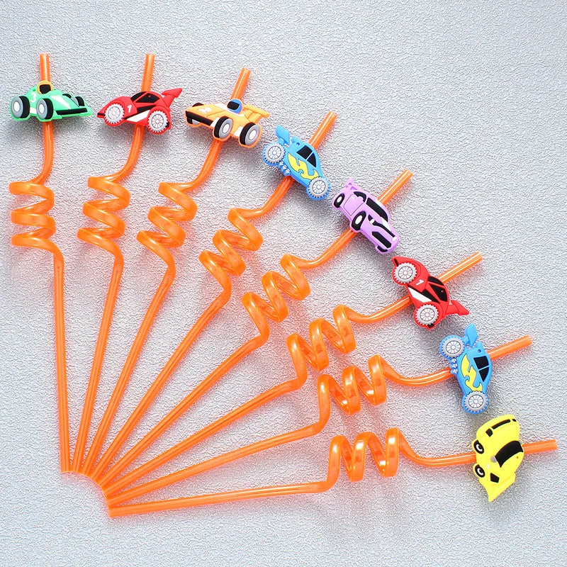 8pcs car shaped straws, reusable drinking milk, birthday theme party straws wedding cocktail bar party straws