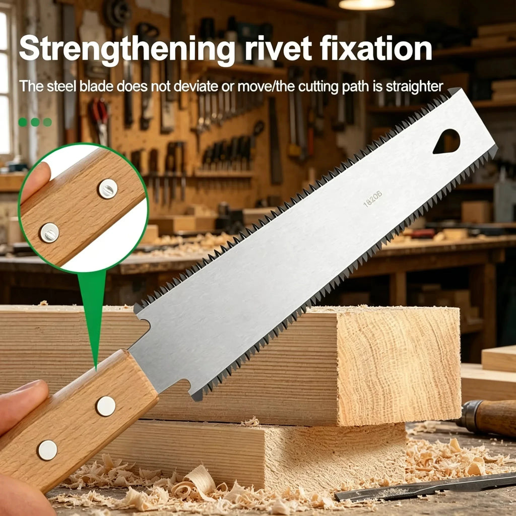 Flexible Fine Tooth Japanese Hand Saw with SK5 Steel Blade, Single & Double Sided Wood Cutter, Durable Woodworking & Garden Tool