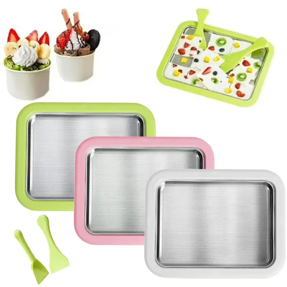 DIY Ice Cream Maker Yogurt Maker Machine for Homemade Rolled Cream Sorbet Gelato,Household Ice Cream Roller Pan with 2 Spatulas