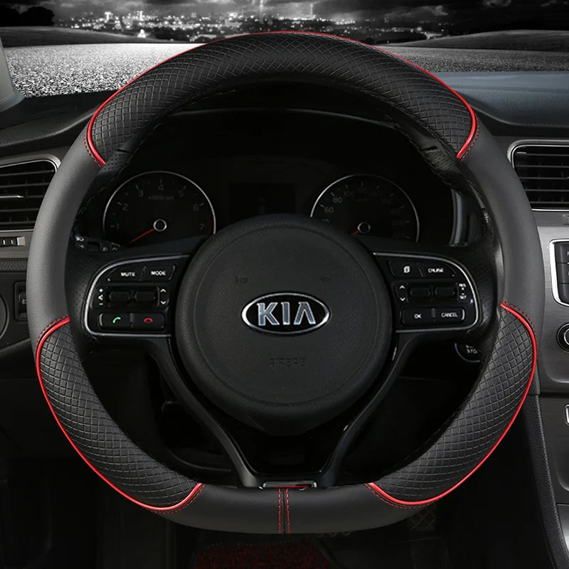 Pu Leather Car Steering Wheel Cover 38cm For Kia Rio 2 3 4 X Line Kombi Sedan K2 K3 K4 K5 KX1 KX3 KX5 Sportage Auto Accessories
