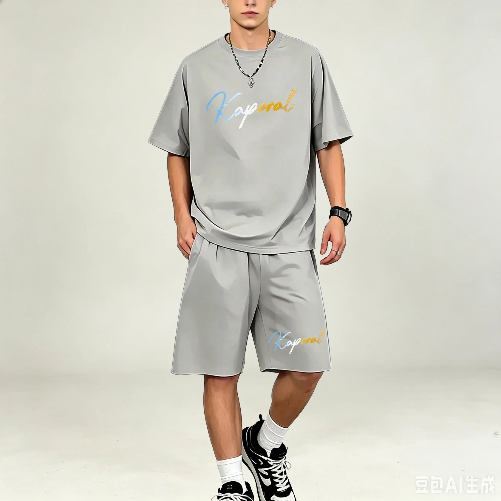 Men T‑Shirts Sets Loose‑Cut 2‑Piece Outfit Breathable Sweat‑proof T‑Shirts Sets Hot‑selling Casual Sport Suit For Men Daily Wear