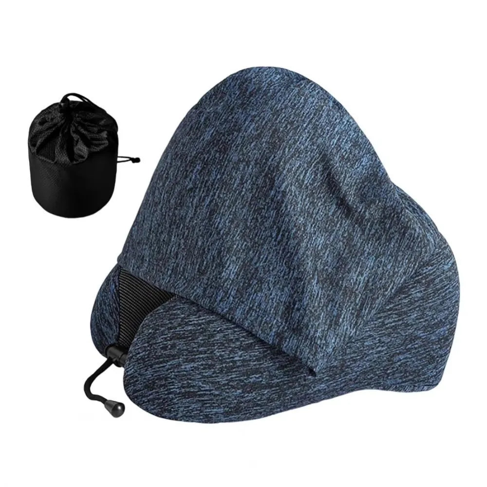 Removable Travel Neck Pillow Adjustable with Storage Bag Hooded Pillow Comfortable Soft Support U-shaped Pillow with Cap