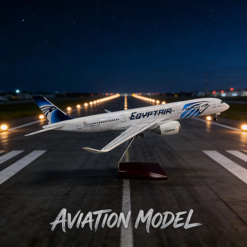 EgyptAir A350 Model with LED Lights and Rolling Wheels Static Aviation Display Gift for Collectors and Hobbyists