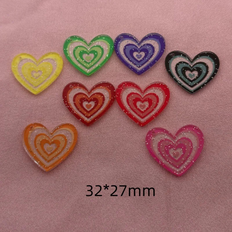 10pcs acrylic heart pendant, DIY jewelry making earrings, necklaces, keychains, accessories