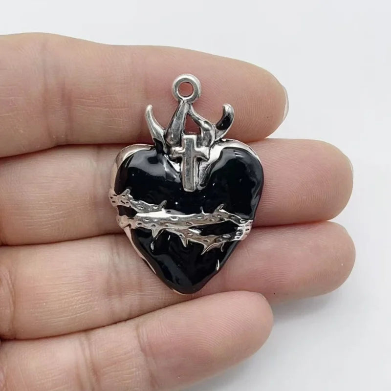 10Pcs Gothic Black Enamel Alloy Charms Mixed Vintage Heart Cross Skull Coffin Metal Pendants For DIY Earrings Bracelet Keychain
