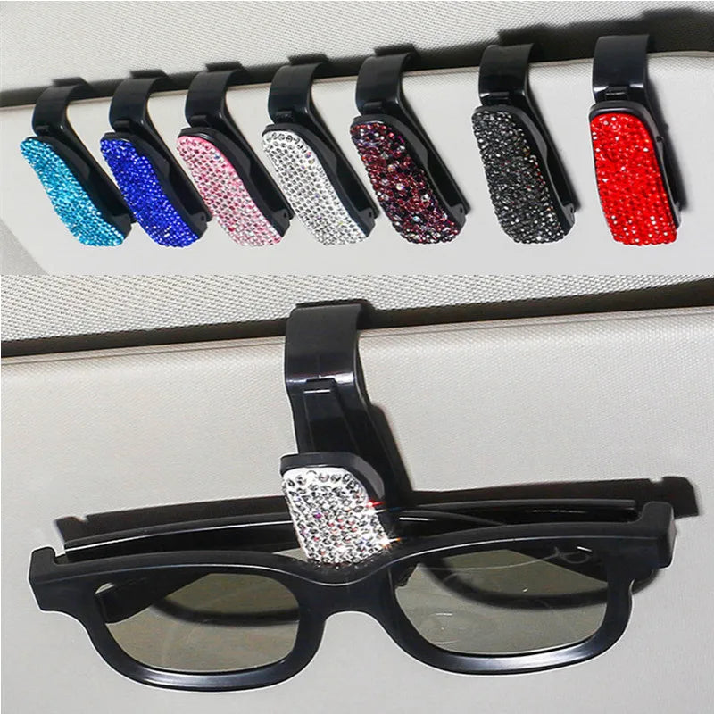 Rhinestone Sun Visor Mount Sunglasses Clip Holder Portable Car Crystal Bracket Decoration Accessories