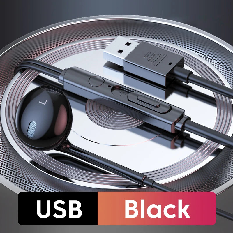 3M Long USB Wired Headphones In-ear Earphones With Mic USB-A Cable Handsfree Headset Gaming USB Earbuds For Desktop Laptop PC