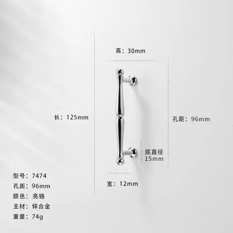 Bright Chrome Silver Wardrobe Door Handle Modern Minimalist Zinc-Alloy Pull for Cabinet Shoe Cabinet  Drawer Furniture Hardware