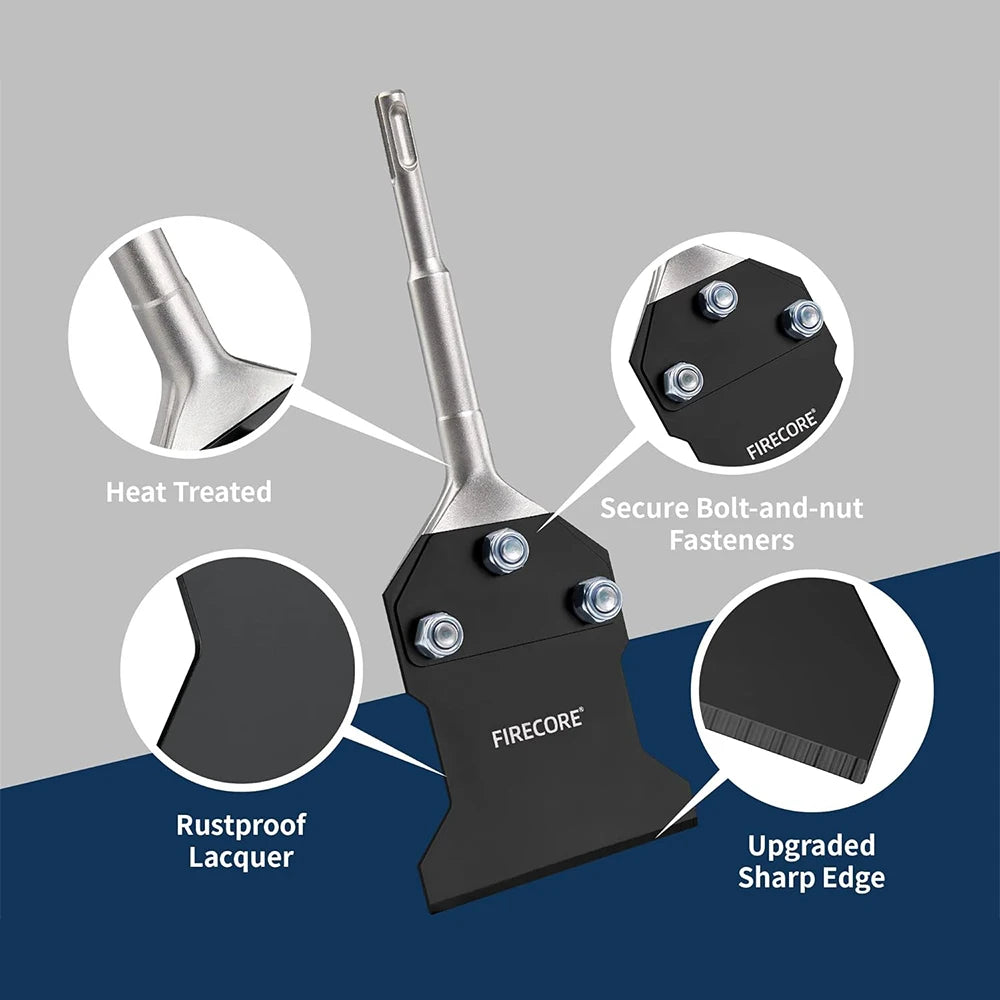 FIRECORE SDS Plus Chisel Floor Scraper 4 Inch Wide Tile Thinset Scaling Chisel Wall Scraper Works with SDS Plus Rotary Hammer