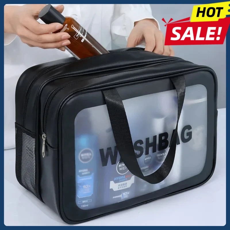 Dry-Wet Separation Double Transparent PU Mini Pouch Bag Portable Washing Bag Cosmetic Storage Bag Travel Fitness Essentials
