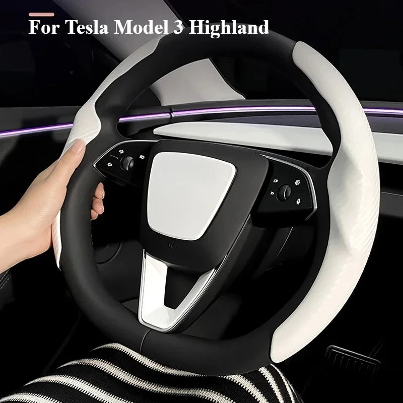 Steering Wheel Cover for Tesla Model 3 Highland White Interior Stickers Car Decoration Modification Accessories for New Model3