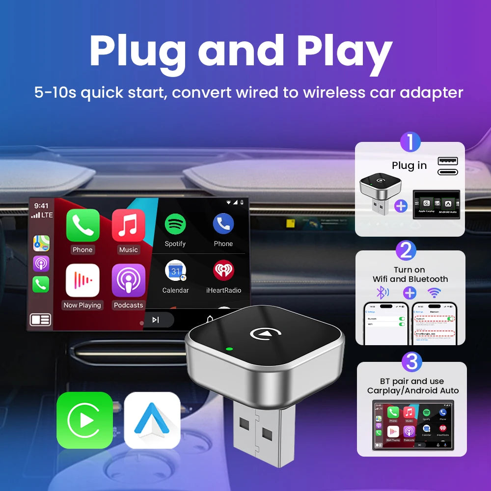 2 in 1 2026 5G WIFI for Iphone Android Phone for Volvo Benz Mg Kia Chery Ope Carplay Wireless Adapter Android Auto Smart Dongle