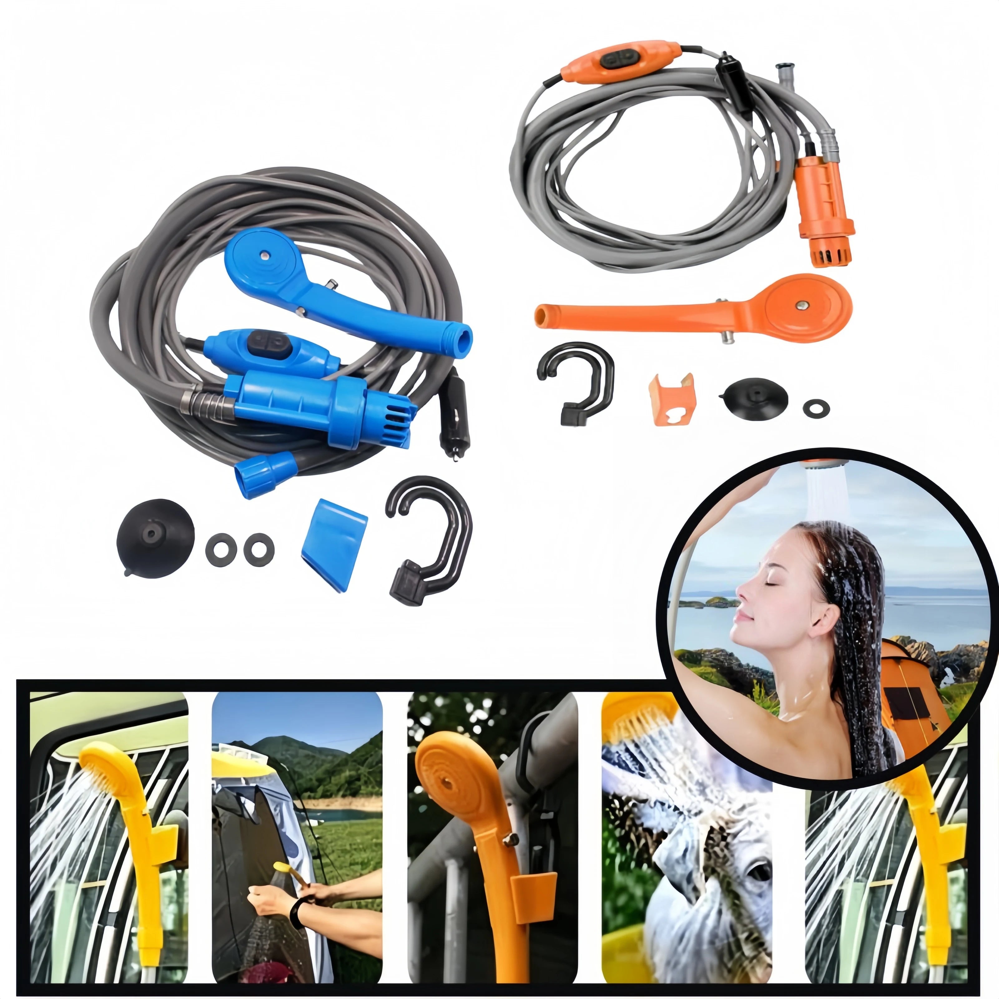 12V Portable Car Wash Pump High Pressure Electric Washer Gun for Outdoor Camping Pet Bathing Travel Cleaning