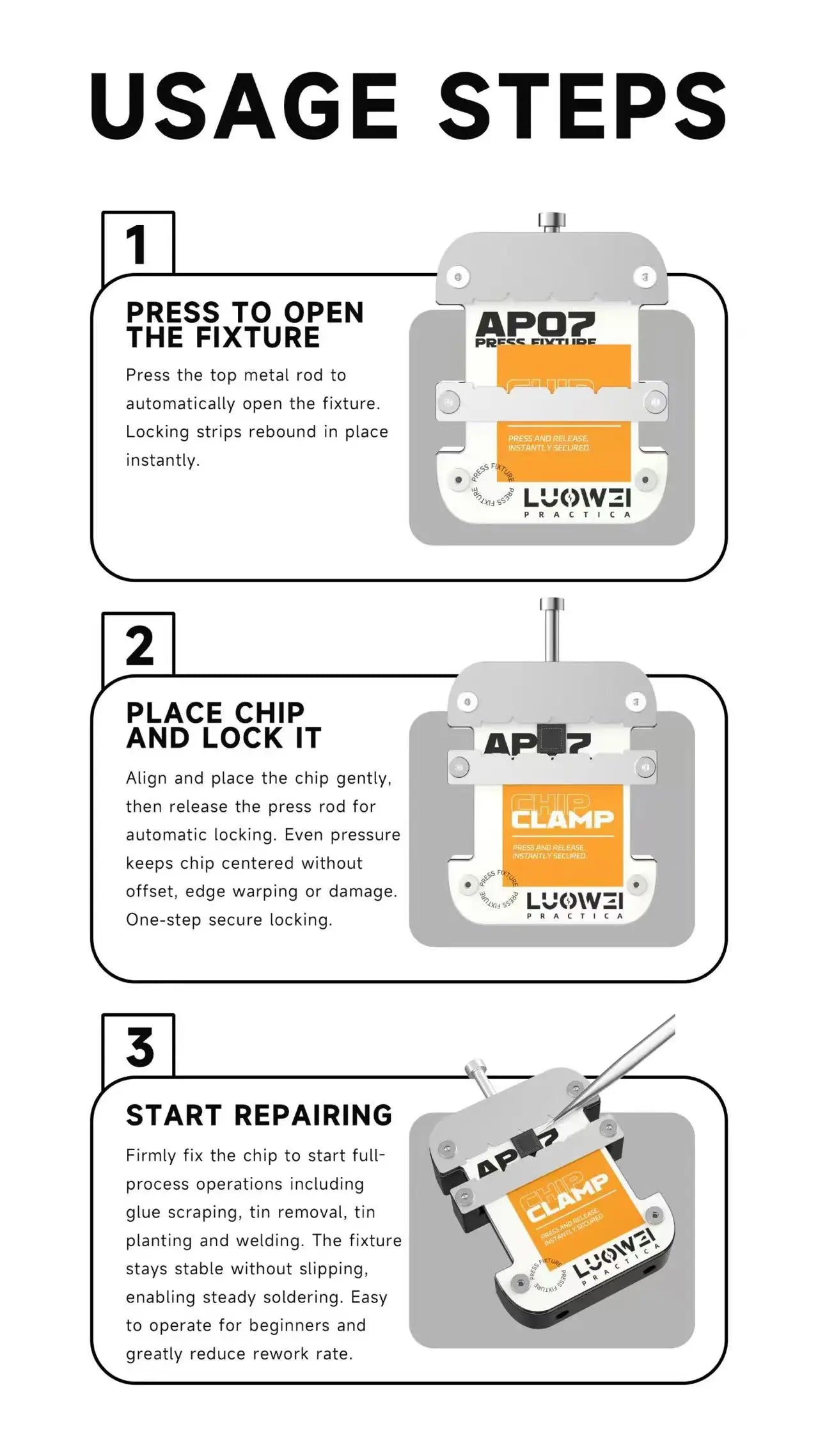 LUOWEI AP07 High Temperature Resistant Chip Clamp Mobile Phone Repair Motherboard Remove/Glue Clean/Chip Soldering Fix Fixture