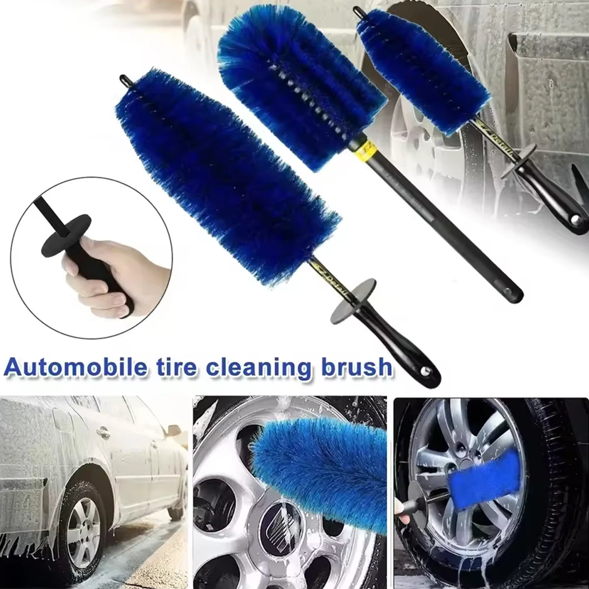 Long Handle Car Tire Cleaning Brush Soft Nylon Bristle Vehicle Rim Hub Crevice Detailing Wash Tool For Car Care