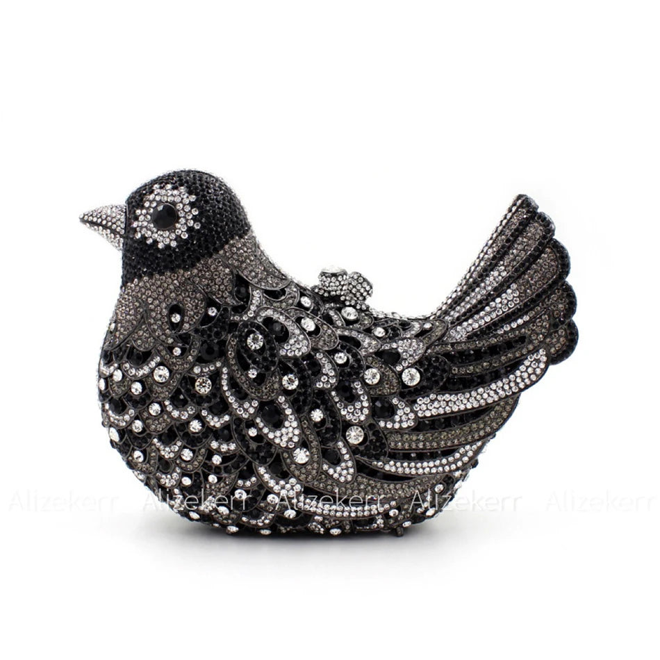 Alizekerr Pigeon Shaped Crystal Evening Bags Women Gorgeous Rhinestone Metallic Bird Clutch Purses Ladies Unique Handbags Party