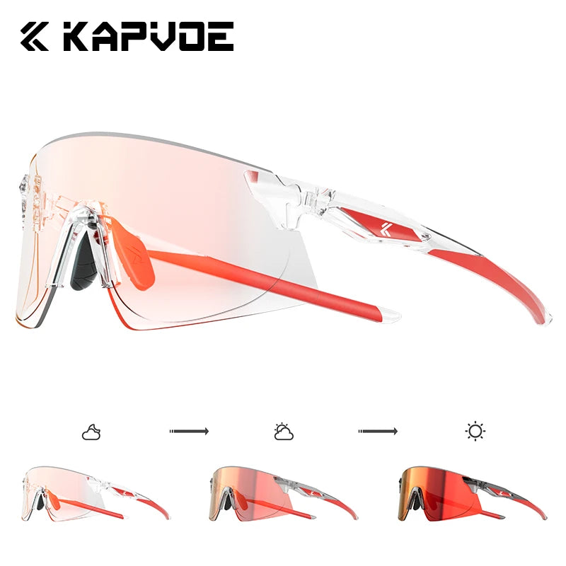 Kapvoe Photochromic Cycling Glasses Running Sunglasses MTB Riding Skating UV400 Fishing Goggles Man Woman Bike Hiking Eyewear