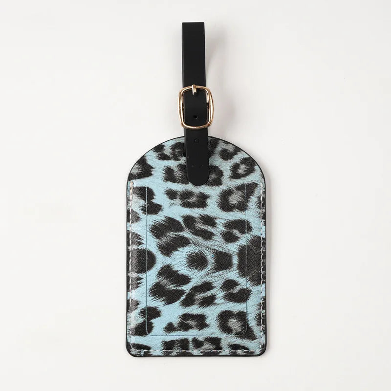 Women Men Fashion Leopard Print Luggage Tags PU Leather Suitcase Labels Tags with Adjustable Strap Travel Travel Accessories