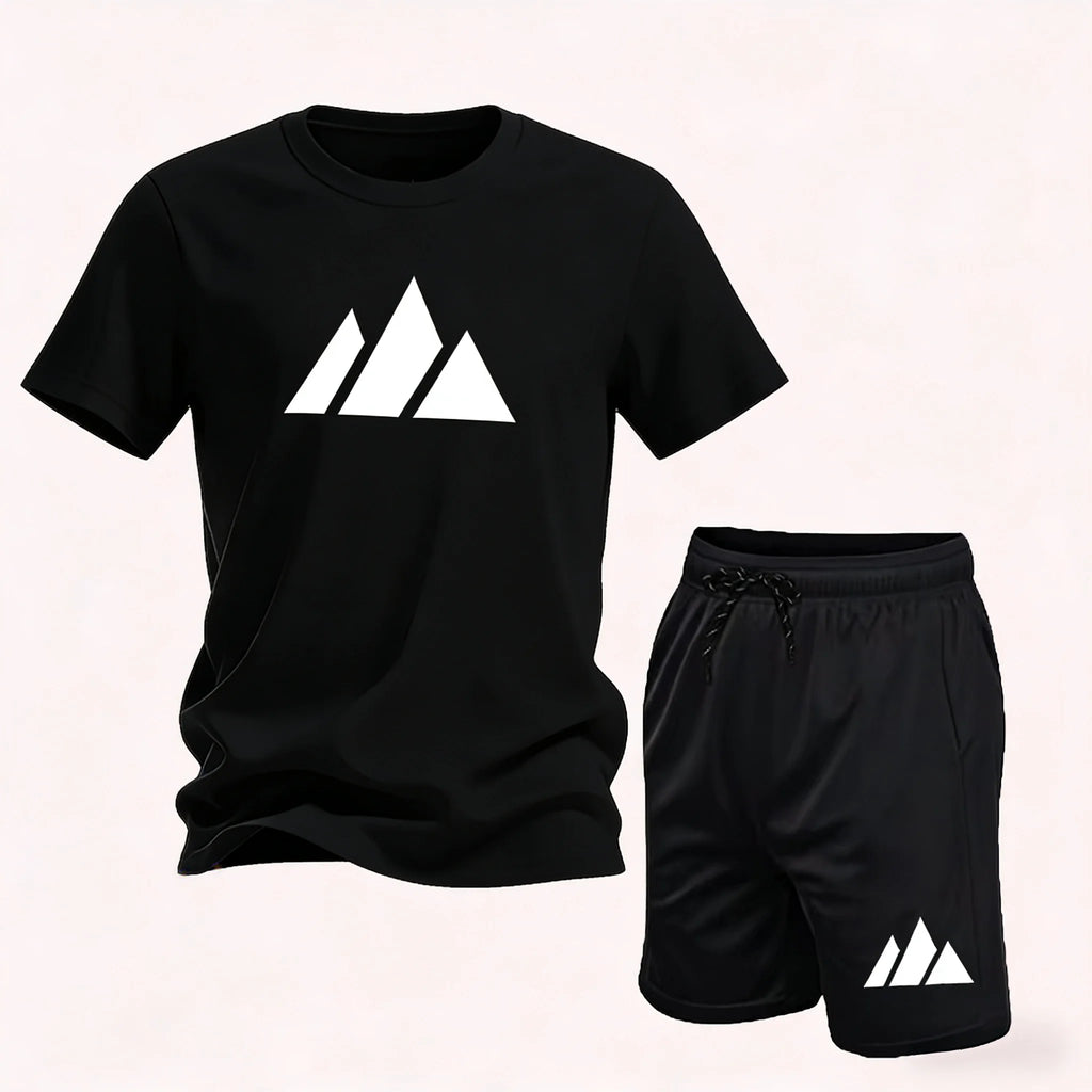 2026 Summer Fashion Trendy Casual Sports Two Piece Set Youth Men's Short Sleeved T-shirt + Shorts Set6