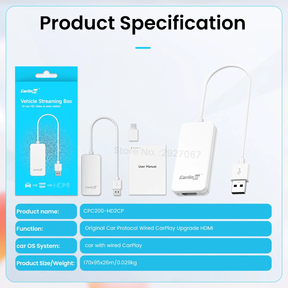 CarlinKit Car TV Mate Converter Video Input HDMI for Fire TV Stick Game or TV Set-top Box USB Adapter for OEM Wired CarPlay Car