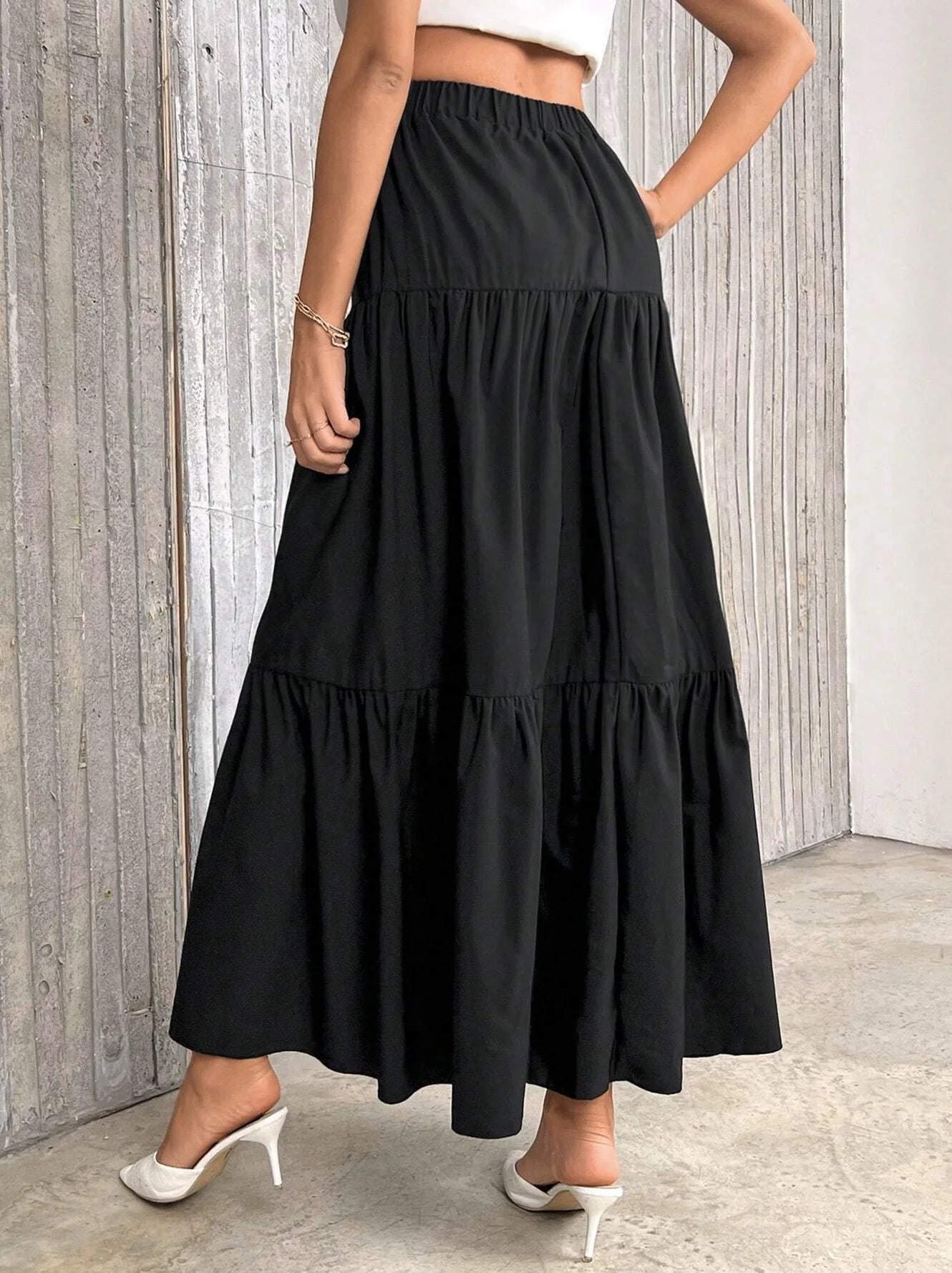 Women's Flounce Hem Skirt - Bestseller Solid Color High Waist A-Line Skirt, Casual Loose Fit & Versatile for Daily Outfits