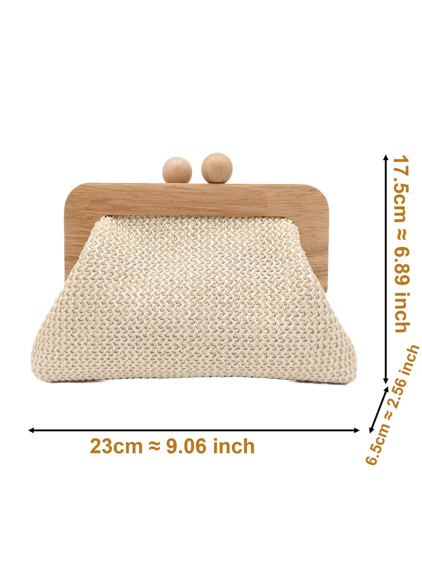 Summer bestseller straw woven clutch for women, wooden frame woven bag, bohemian style beach vacation bag. Off-white high-end te
