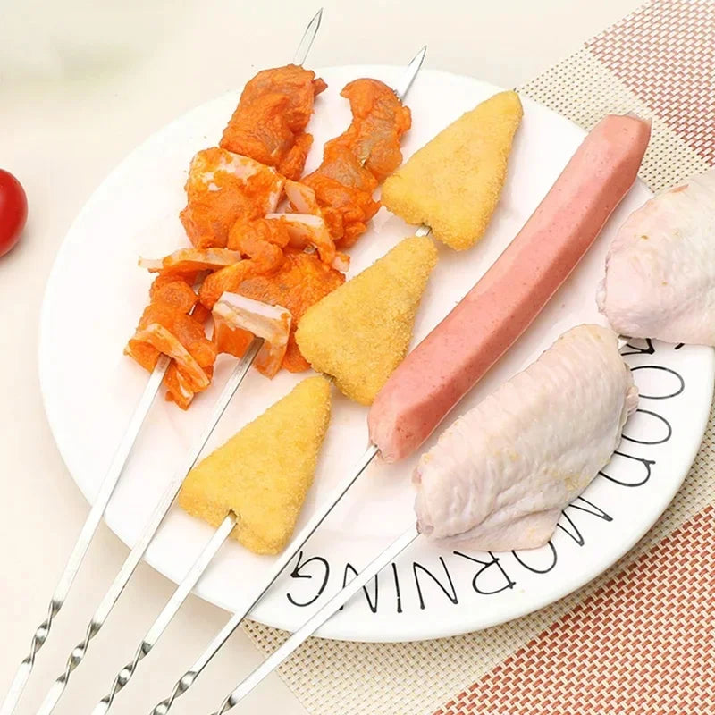 10-100pcs Reusable Stainless Steel Barbecue Skewers BBQ Needle Anti-skid Barbecue Meat Sticks Home Outdoor Camping Picnic Tools