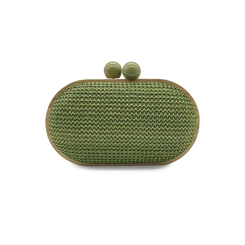 fashion Oval PP straw clutch bag for women wooden clip Handbags elegant weave summer beach bag trend shoulder crossbody bags