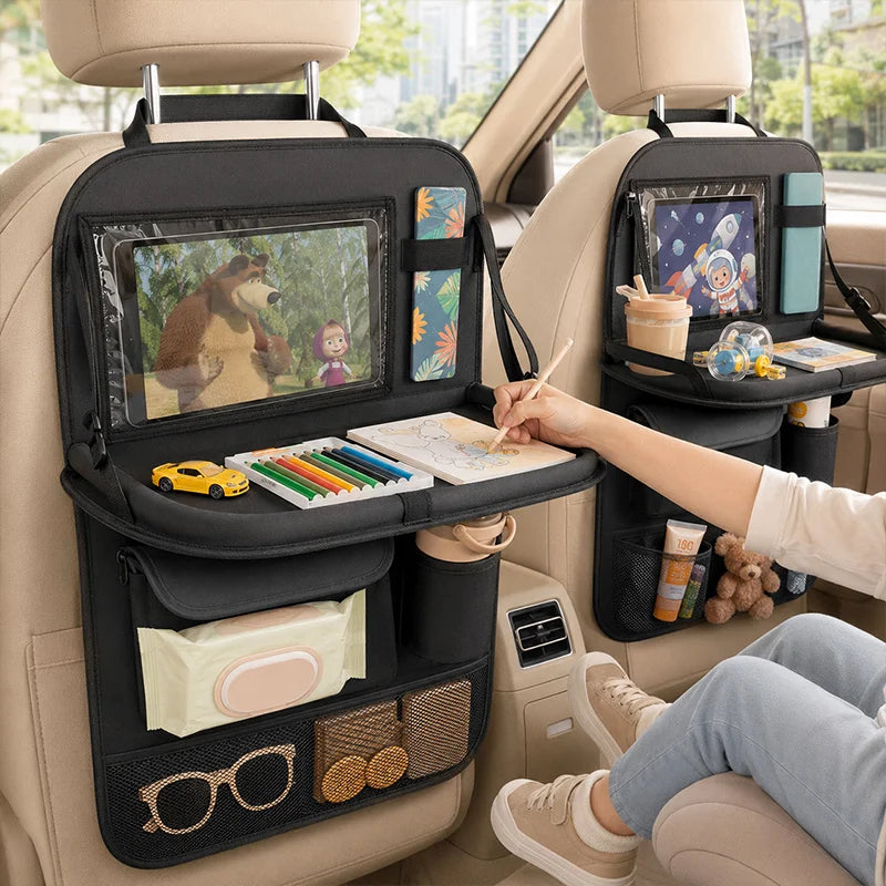 Car Seat Storage Bag with Folding Plate, It Comes with a Foldable Storage Bracket,Multiple Storage Bags, and Car Seat Floor Mats