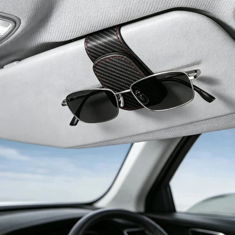 Magnetic Leather Sunglasses Clip Multifunctional Ticket Card Holder Car Sun Visor Interior Accessories