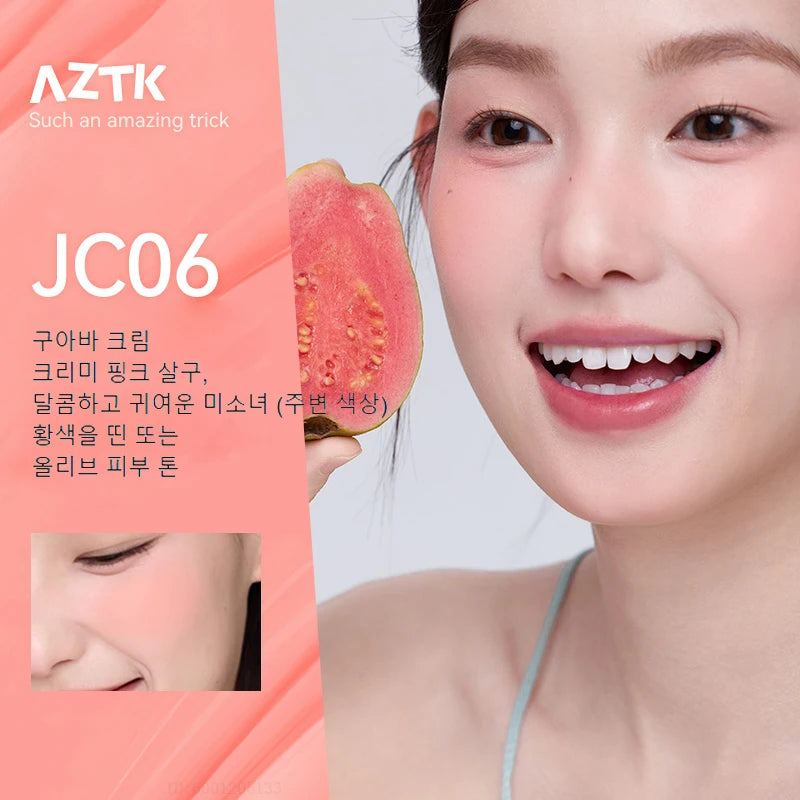 AZTK JC04 Water To Powder Liquid Blush Soft Matte Natural Flush Brightening Cheek Tint Lightweight Blendable Waterproof Makeup