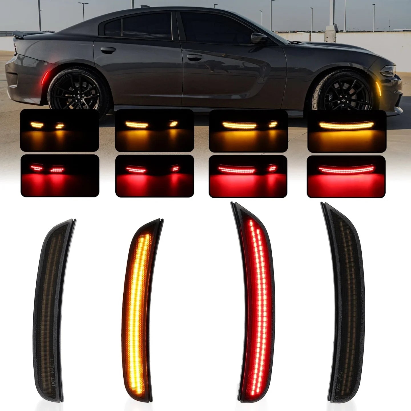 4Pcs/set LED Side Marker Light Front Rear Bumper Fender Lamp for Dodge Charger 2015-2023