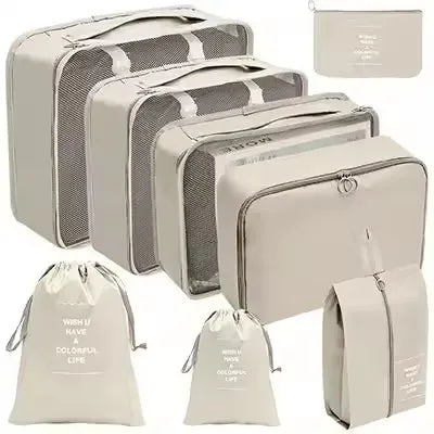 8Pcs Travel Packing Cubes Set Waterproof Luggage Organizer with Drawstring Storage Pouches for Clothes Shoes Underwear Cosmetics