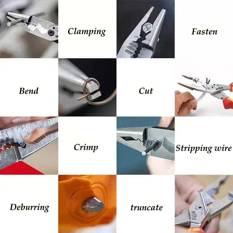 Wiha 45489 Professional Multifunctional Long Nose Pliers with Ergonomic Handle for Electrical Work & Industrial Repair