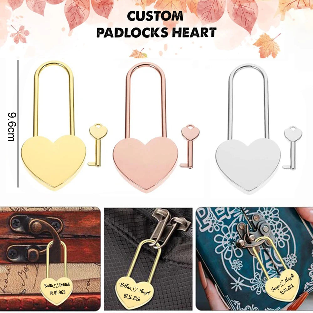 Custom Heart-Shaped Padlocks Personalized Lock With Key Love Souvenir Commemorative Gift Home Decoration Custom Name Text Lock