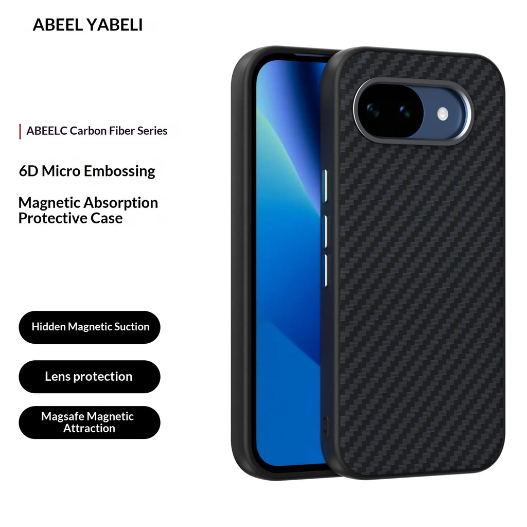 Carbon Fiber Texture Magnetic Case For Google Pixel 10A 10 Pro 10 Pro XL Built-in Magnetic Ring Wireless Charging Shockproof Sli