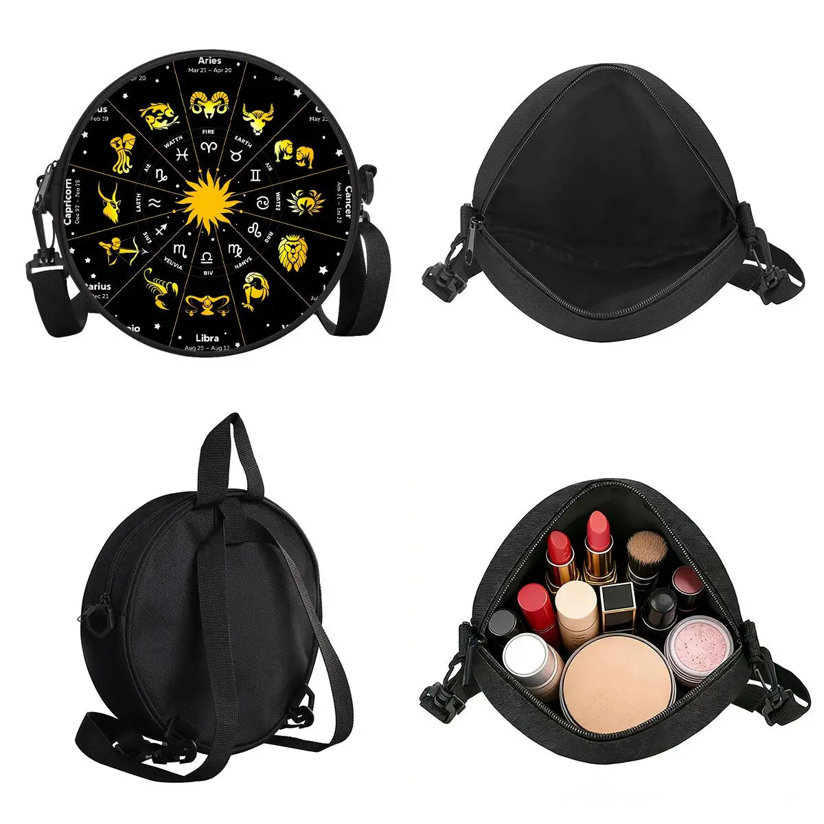 12 Constellations Round Shoulder Bag Casual Messenger Bag Daily Adjustable Strap Crossbody Bag for Woman Best Gifts 2D Flat