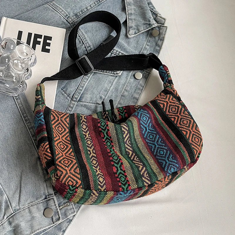 Crossbody Bags Tribal Style Shoulder Bag, Foldable Crossbody Striped Pattern, Flag Theme Hand Washable Edge Painted Lining 2026