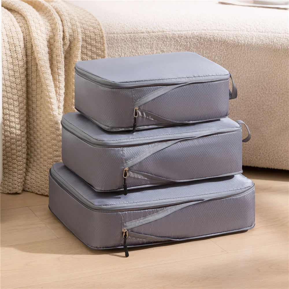 3 Piece Travel Organizer Bag Set Waterproof Women Clothes Organiser Pouch Compressible Packing Cubes Travel Portable Cubes Set