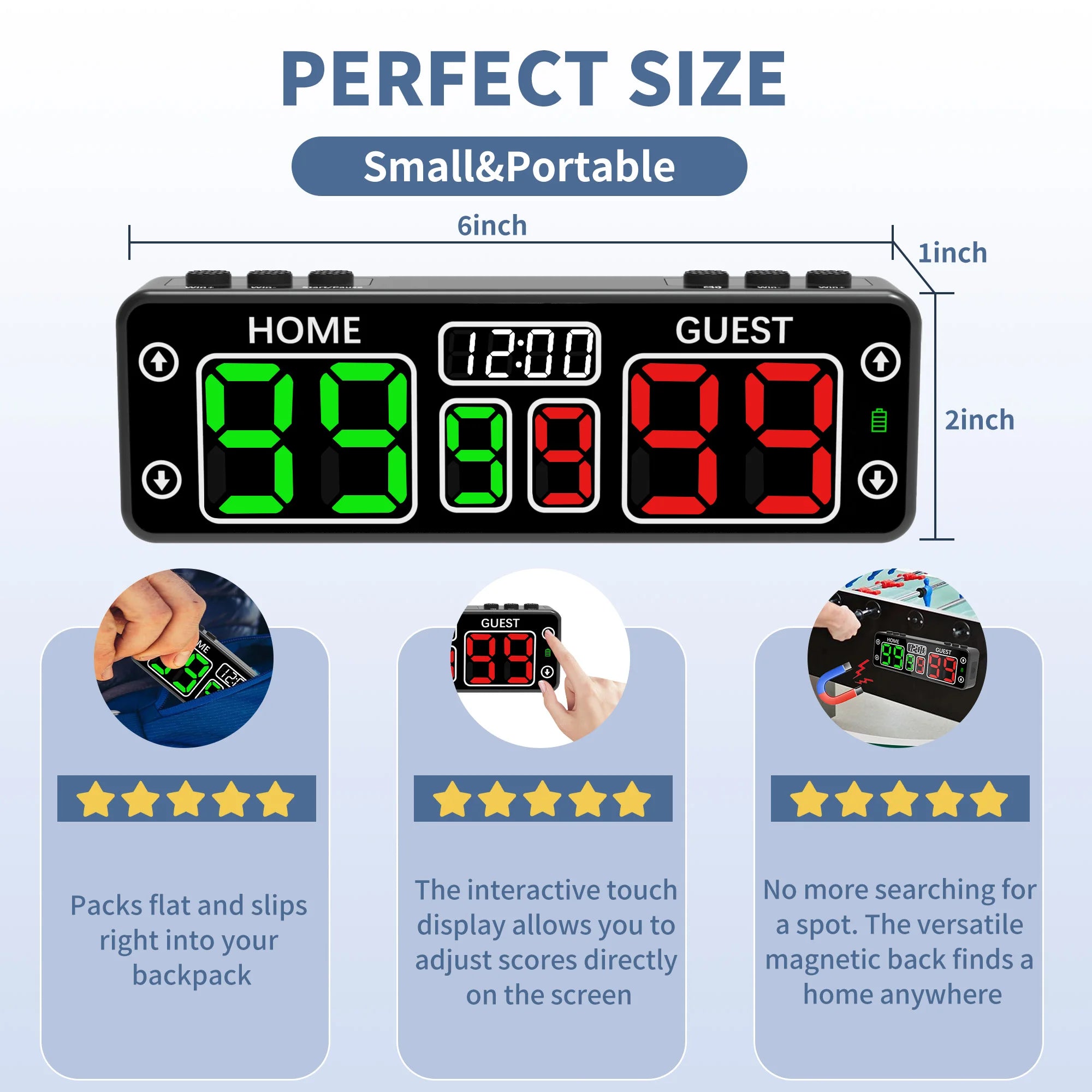 Touch Smart Scoreboard With Timer, Portable Mini Electronic Scoreboard, 10 Digit Tabletop Scoreboard for Sports & Games