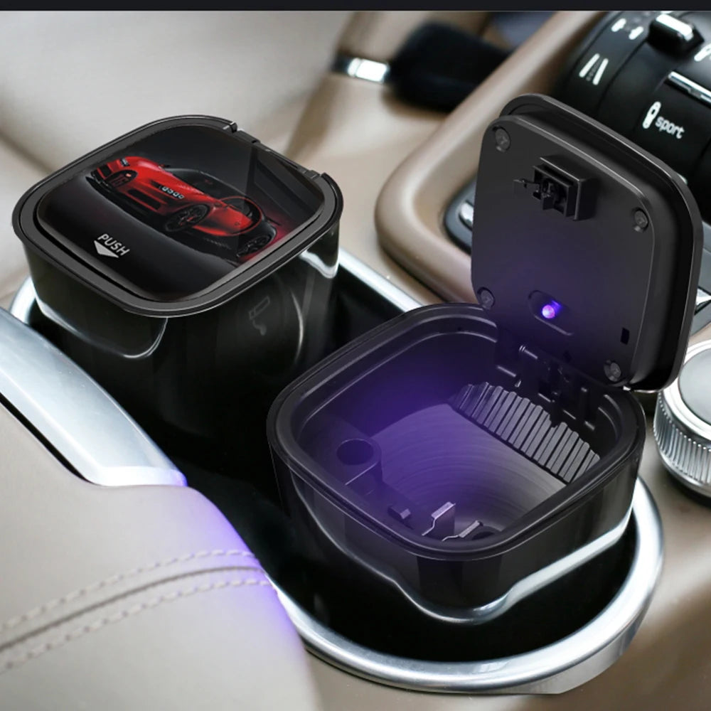 Car LED Ashtray Universal Auto Ashtray Cigarette Ash Holders Cup Car Interior Decor Auto Interior One Click Cover Opening