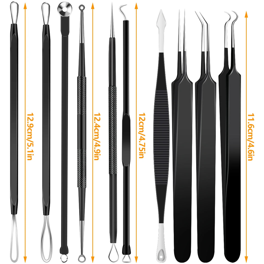 10pcs Pimple Popper Tool Kit Stainless Steel Blackhead Remover Tool Comedones Extractor for Forehead Facial Nose Removing Zit