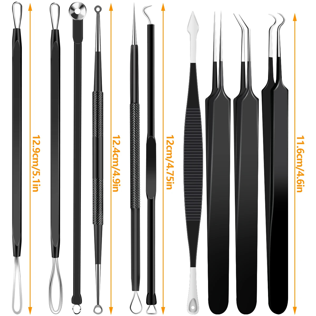 10pcs Pimple Popper Tool Kit Stainless Steel Blackhead Remover Tool Comedones Extractor for Forehead Facial Nose Removing Zit