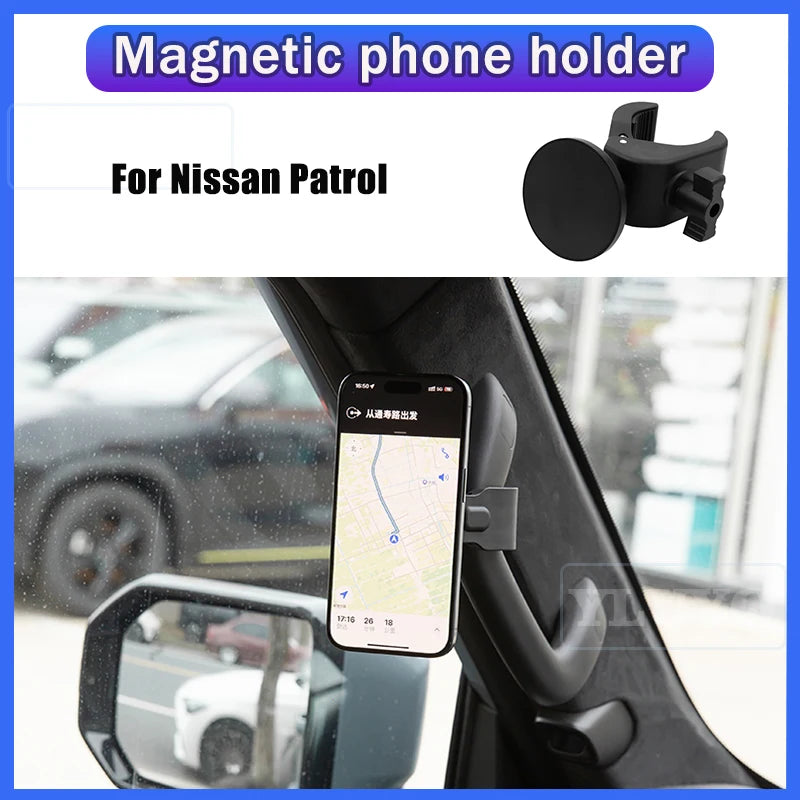 For Nissan Patrol Car Phone Holder Magnetic Gravity Cup Holder A-pillar Rotatable Navigation Mount Car Interior Accessories